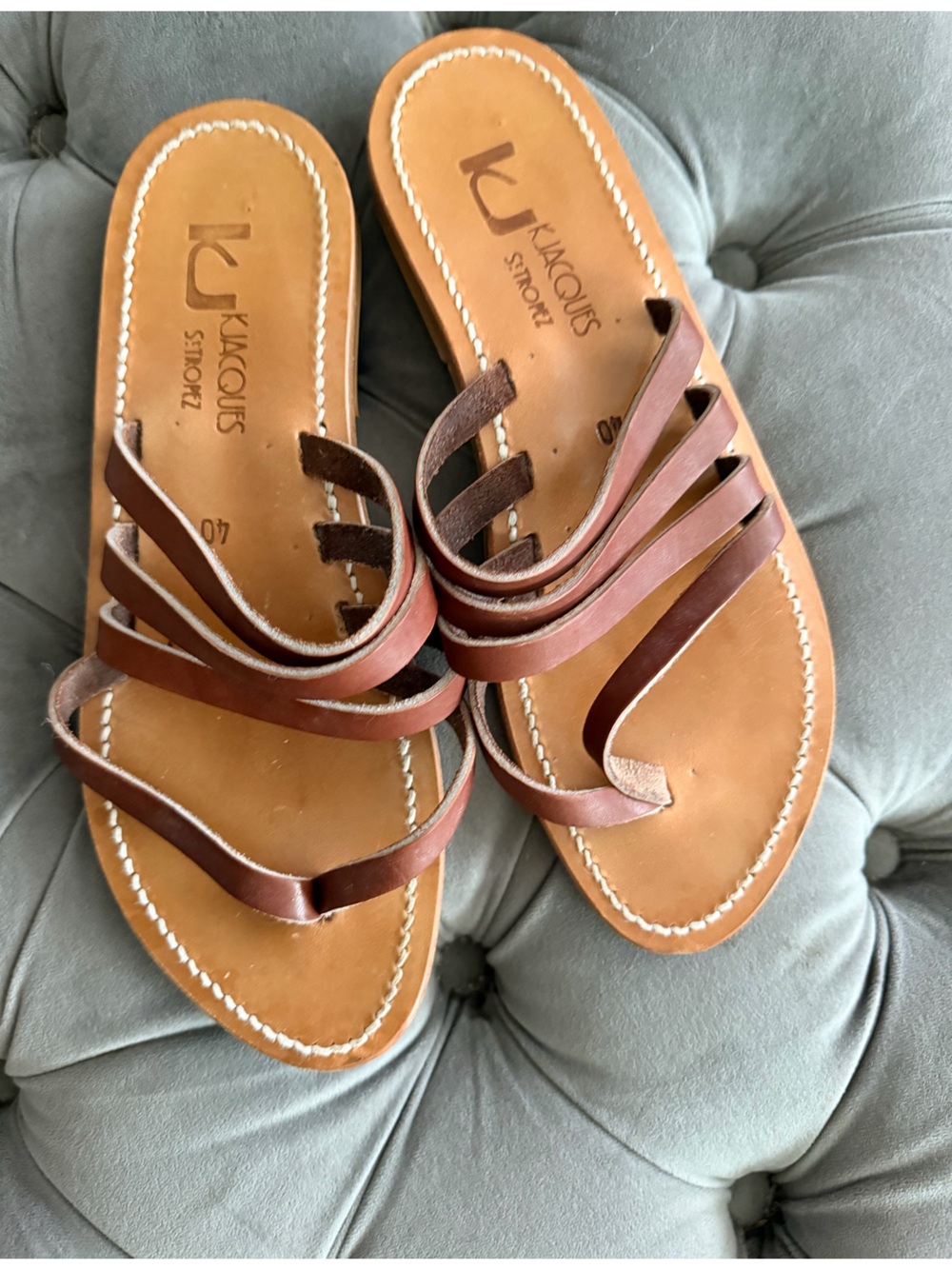 K.Jacques Brown Leather Strappy Flat Sandals